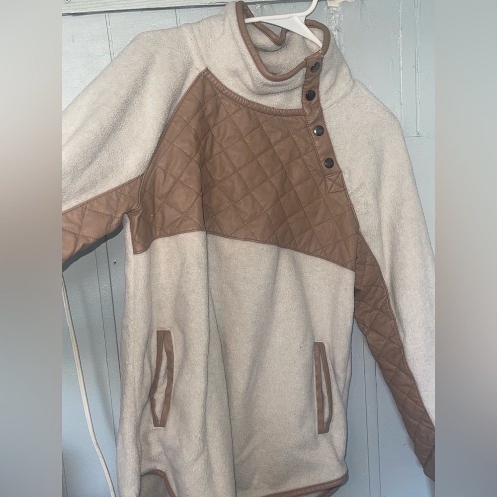 Abercrombie and Fitch fleece with faux leather, asymmetrical look.